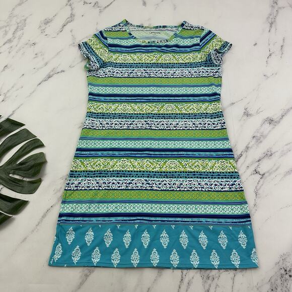Lands' End Dresses & Skirts - Lands End Womens Shift Dress Size S 6-8 Blue Green Floral Stripe Stretch